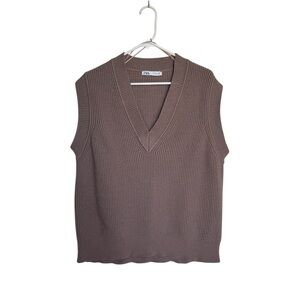 Zara Brown V Neck Sweater Vest Size Medium